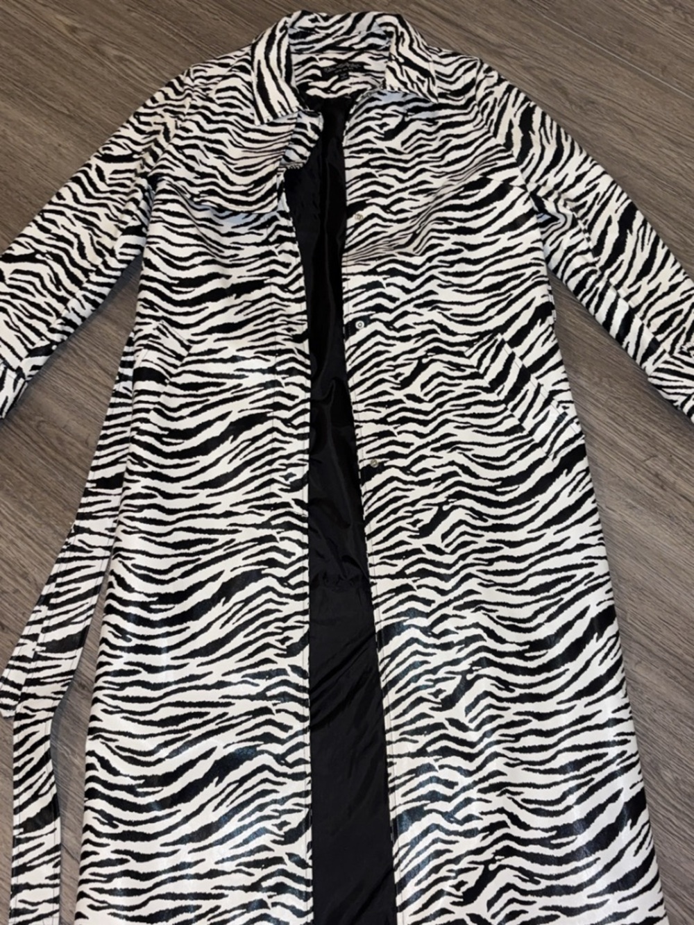 Miss Selfridge Black & White Zebra-Print Trench Coat